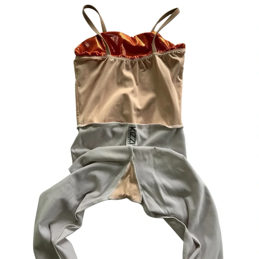 KIZZI DANCEWEAR Girl’s‎ Youth Unitard Burnt Orange & Champagne Metallic Sheen YL